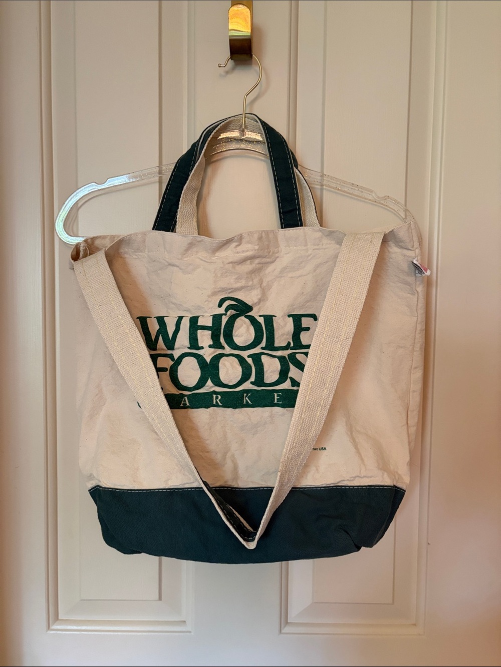 Whole Foods Canvas Tote in Cream and Dark Green